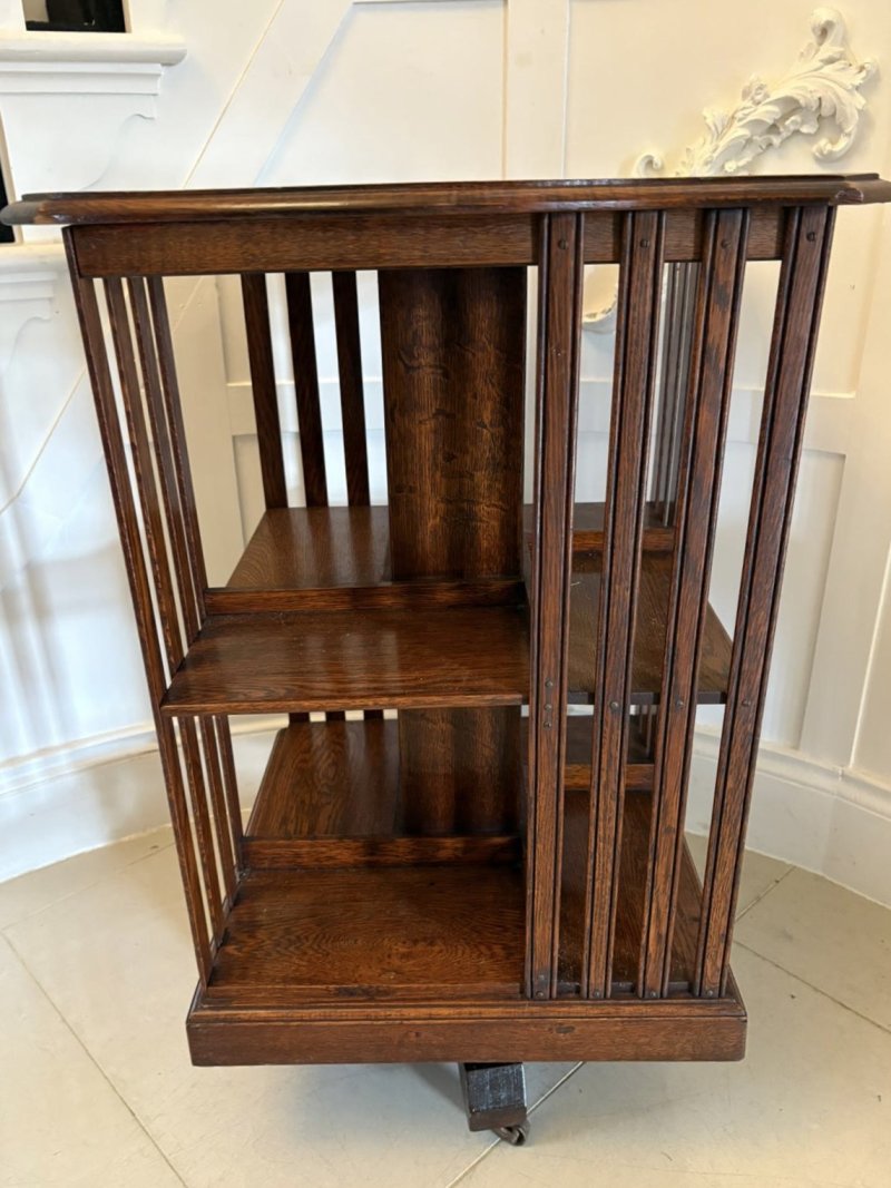 Antique Edwardian Oak Revolving Bookcase - Image 10